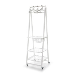 Appendiabiti URBAN bianco con ripiani e ruote per camera da letto