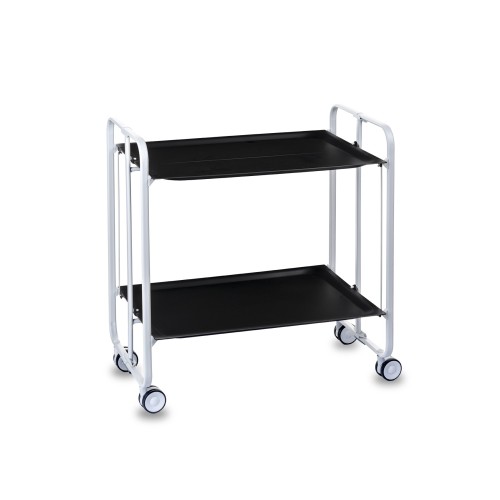 Carrello pieghevole BAUHAUS a 2 ripiani con ruote – struttura bianca e ripiani neri