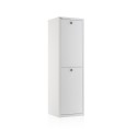 Compact 2-compartment white recycling bin in steel, minimalist kitchen waste unit