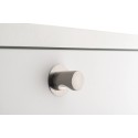 Detail of stainless-steel handle on minimalist white recycling bin