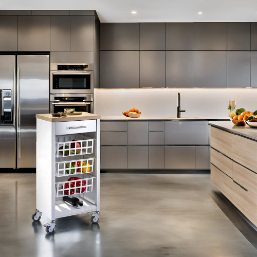 KARA white kitchen trolley with...