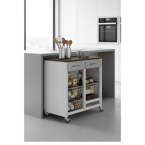 BERGEN Kitchen Trolley Cherry Finish with Vegetables and Kitchen Items BERGEN Kitchen Trolley Cherry Finish with Vegetables and Kitchen Items
