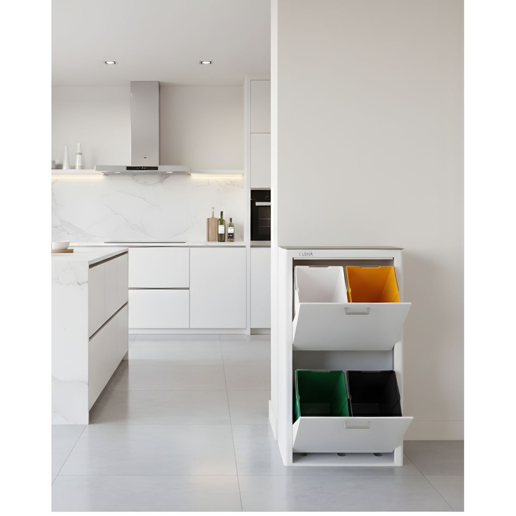 CUBEK recycling unit in a modern kitchen – 4 compartments