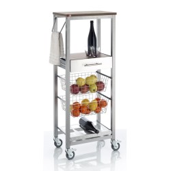 Chariot de cuisine ONDA ALUMINIUM couleur aluminium avec légumes, bouteilles et torchon