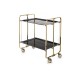 Bar Cart, Foldable Serving Trolley  BAUHAUS, 2-Tier. Gold-plated frame